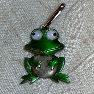 Vtg Set of 4 JJ Jonette Jewelry Frog Zipper Pulls Enamel Pewter Googly Eyes